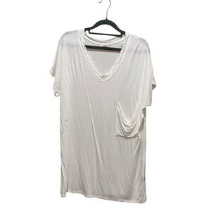POL Draped Pocket Distressed Short Sleeve T Shirt White Womens Size Small